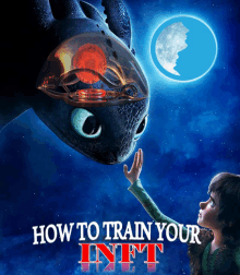 a poster for how to train your inft shows toothless and hiccup touching hands