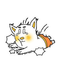 a cartoon drawing of a cat laying down with a speech bubble behind it