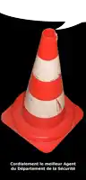 a red and white traffic cone says cordialement le meilleur agent