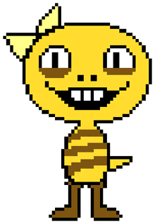 a pixel art drawing of a bee with a bow on its head