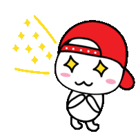 a cartoon character wearing a red hat with yellow stars coming out of it