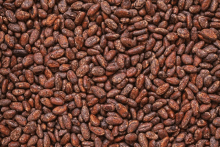 a close up of a pile of cocoa beans with a grainy texture