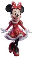 minnie mouse is wearing a red dress with snowflakes on it