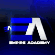 the logo for empire academy is a blue and white logo with a lightning bolt behind it .