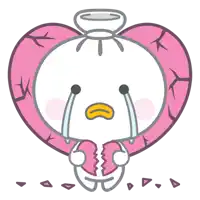 a cartoon angel is crying while holding a pink heart