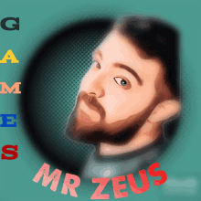 a cartoon drawing of a man with the name mr zeus on it