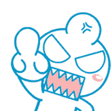 a cartoon drawing of a mouse with sharp teeth giving the middle finger