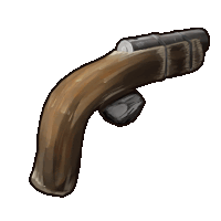 a drawing of a wooden gun with a rock in the handle