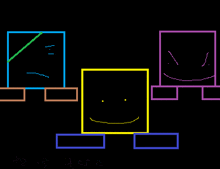 four squares with faces drawn on them are lined up in a row on a black background .