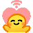 a pixel art of a yellow cartoon character with a pink heart on its head .