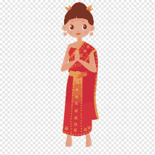 a cartoon illustration of a woman wearing a red and gold dress