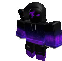 a roblox character with a purple and black outfit