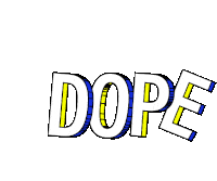 a drawing of the word dope in blue and yellow letters