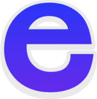 a blue letter e with a white circle around it on a white background