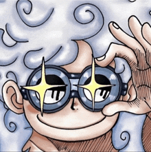 a cartoon drawing of a person wearing goggles with a star in the middle