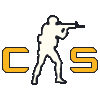 a silhouette of a soldier holding a gun in front of the letter c and s .