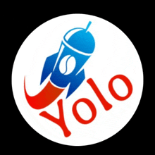 a logo for a company called yolo with a rocket and a coffee bean