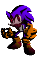 a purple and orange sonic the hedgehog with red eyes giving a thumbs up