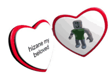 two hearts that say hizane my beloved and roblox character