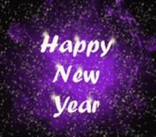 the words `` happy new year '' are written on a purple background .