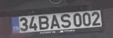 a license plate with 34bas002 on it