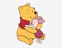 a cartoon of winnie the pooh hugging piglet