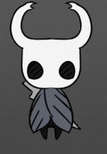 a drawing of a knight from hollow knight with horns and a sword .