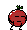 a pixel art illustration of a pomegranate with a face and arms .