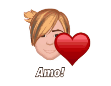 a woman covering her face with a red heart and the word amo below her