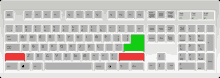 a keyboard with a green key in the middle of the keyboard