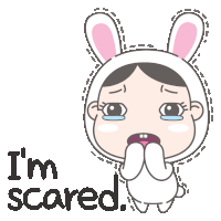 a cartoon of a girl in a bunny costume with the words i 'm scared below her