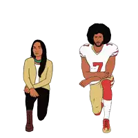 a cartoon of a woman and a football player with the number 7 on his jersey