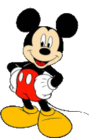 a cartoon of mickey mouse standing with his hands on his hips and smiling