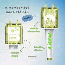 a member set consists of sanrio character handle sticker and hangul name