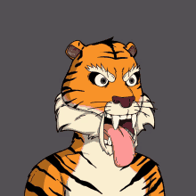 a cartoon illustration of a tiger with its tongue out