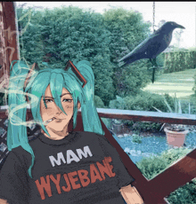 a drawing of a girl wearing a mam wyjebane shirt