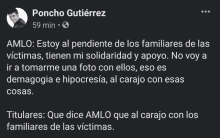 a facebook post by poncho gutierrez says amlo