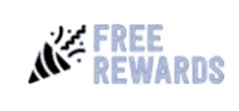 a logo for free rewards with a confetti cannon .