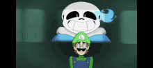 a cartoon of sans and luigi with the letter q on their hat