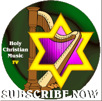 a logo for holy christian music tv with a harp