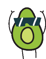 a cartoon avocado wearing sunglasses and arms