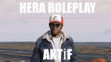 a man wearing a pokemon hat with the words hera roleplay aktif