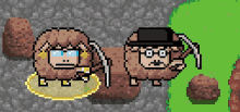 a pixel art drawing of a sheep with glasses and a hat