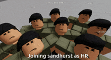 a group of soldiers are standing in a circle with the words joining sandhurst as hr on the bottom