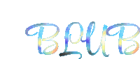 the word blub is written in a rainbow colored font on a white background