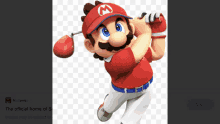 a picture of mario swinging a golf club with the words the official home of s on the bottom