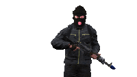 a man in a ski mask holds a gun