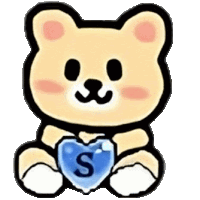 a teddy bear is holding a heart with the letter s in it .