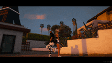 a man carrying a woman in a video game with the eiffel tower in the background