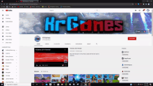 a computer screen shows a youtube channel for hr games